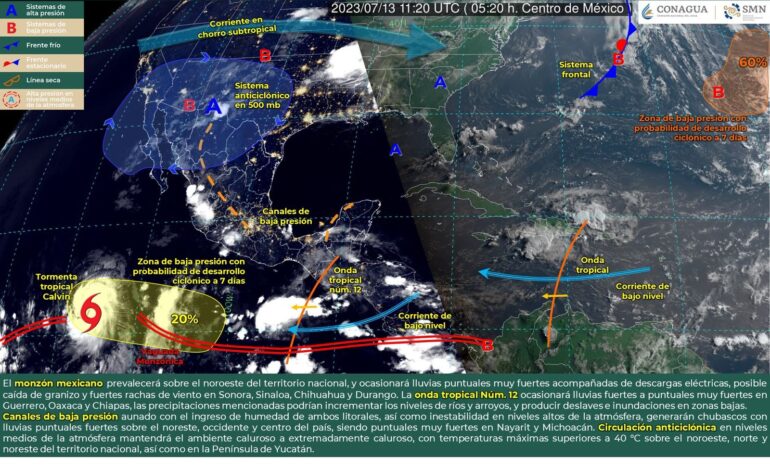 Onda tropical número 12 se acerca al estado, dejará lluvias, actividad eléctrica y rachas de viento