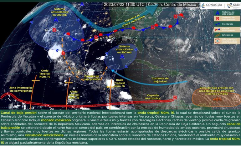  Entrada de onda tropical número 16 generará lluvias fuertes en el estado