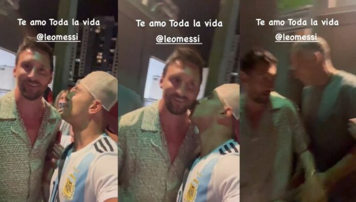  Aficionado argentino le roba un beso a Messi tras pedirle una foto