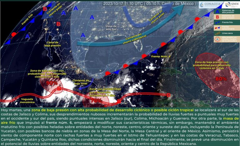 Frente frío número 6 provoca bajas temperaturas por la mañana y noche