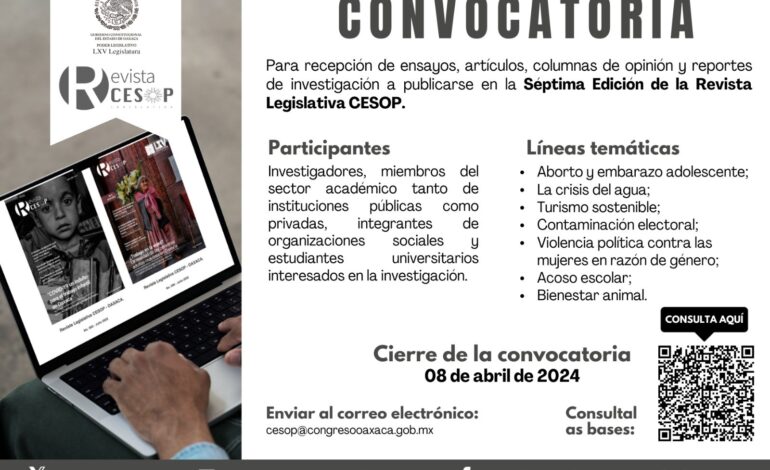  Abren convocatoria para recepción de artículos para revista legislativa