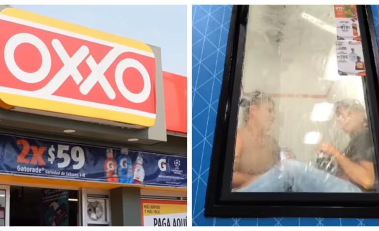  Por el calor, una pareja se mete a refri del OXXO a romancear y tomar refrescos fríos