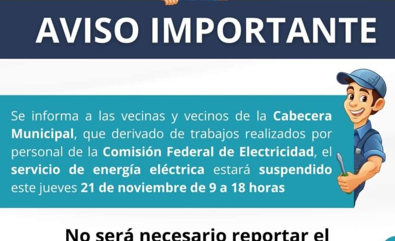 El gobierno municipal de Santa Cruz Xoxocotlán hace un aviso importante a las vecinas y vecinos de la Cabecera Municipal