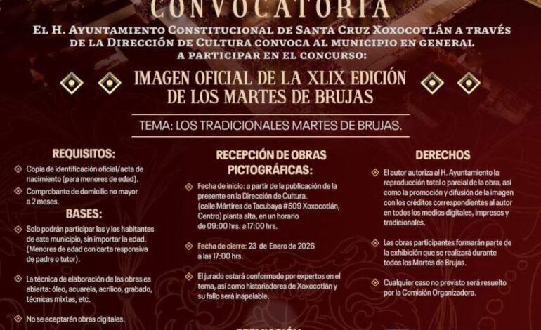  Xoxocotlán lanza convocatoria para la imagen oficial de la XLIX edición de los Martes de Brujas
